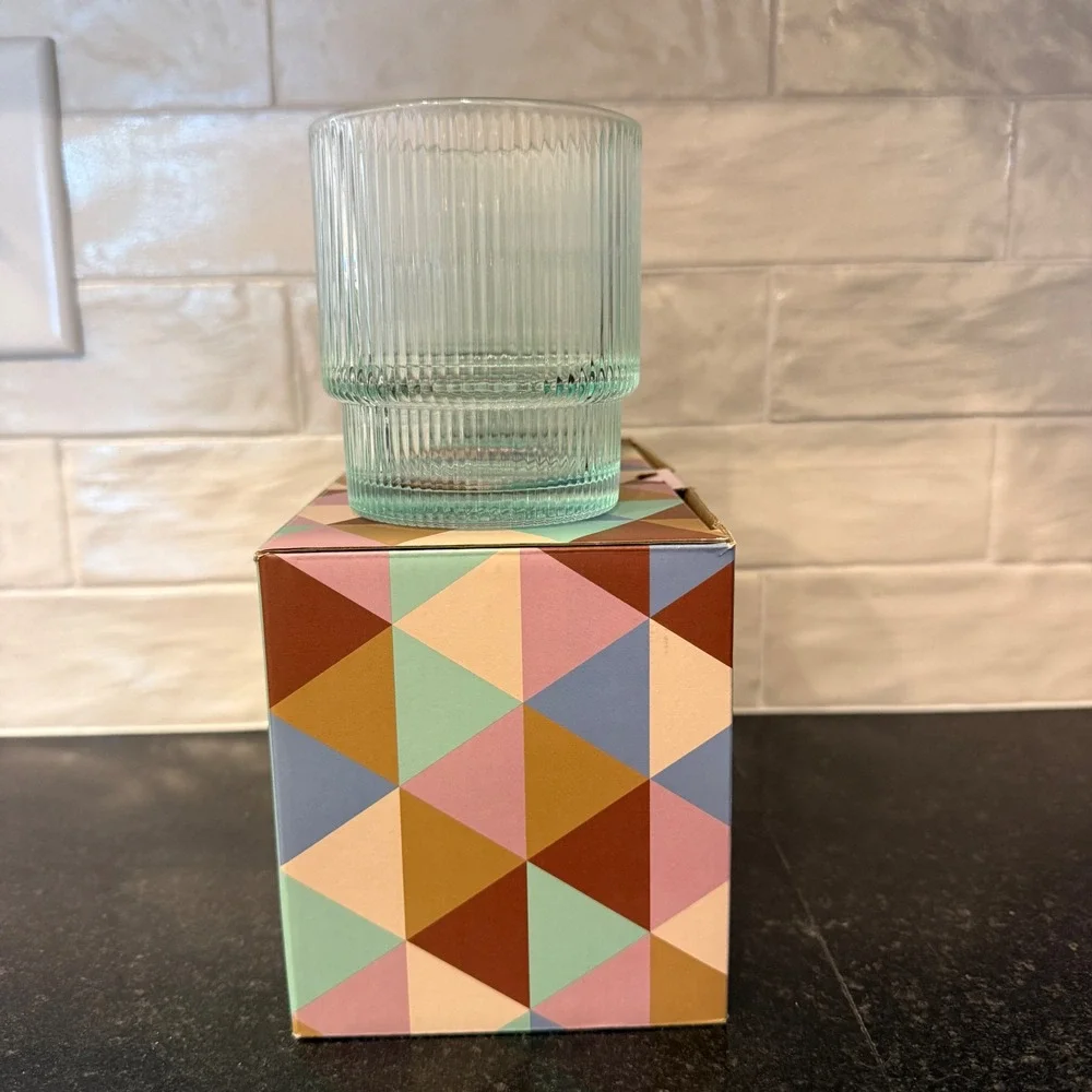 Jonathan Adler Biba Glasses Unisex 13oz Mint Green Ribbed Tiered Set of 2